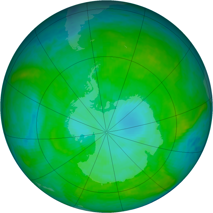 Antarctic ozone map for 07 January 1990